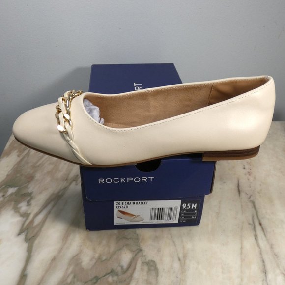 NiB Elegant Vanilla Leather Rockport Women's Zoie Chain Ballet Flat 9.5 - Picture 1 of 16